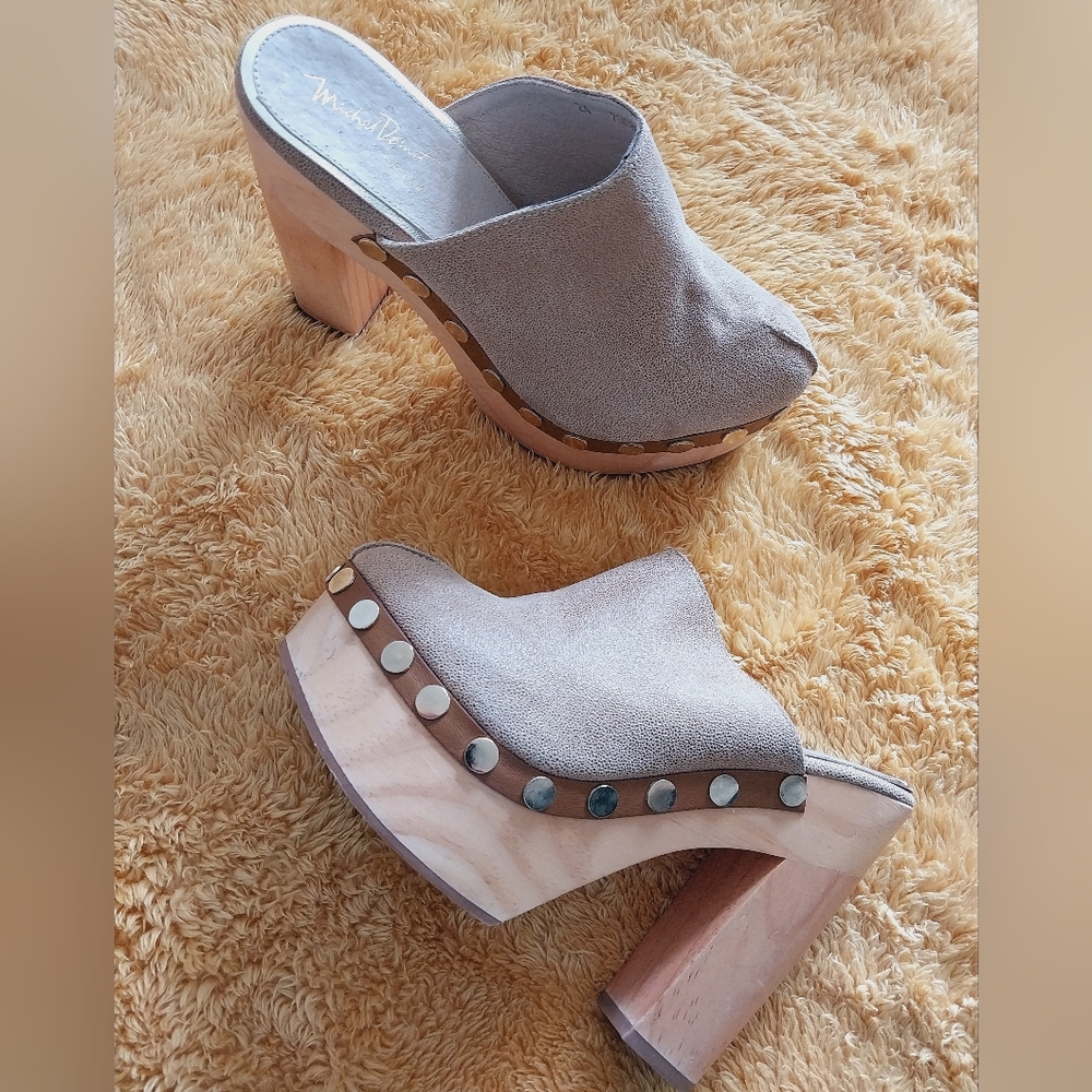 Tan And Wood Platform Mules - Picture 3 of 8